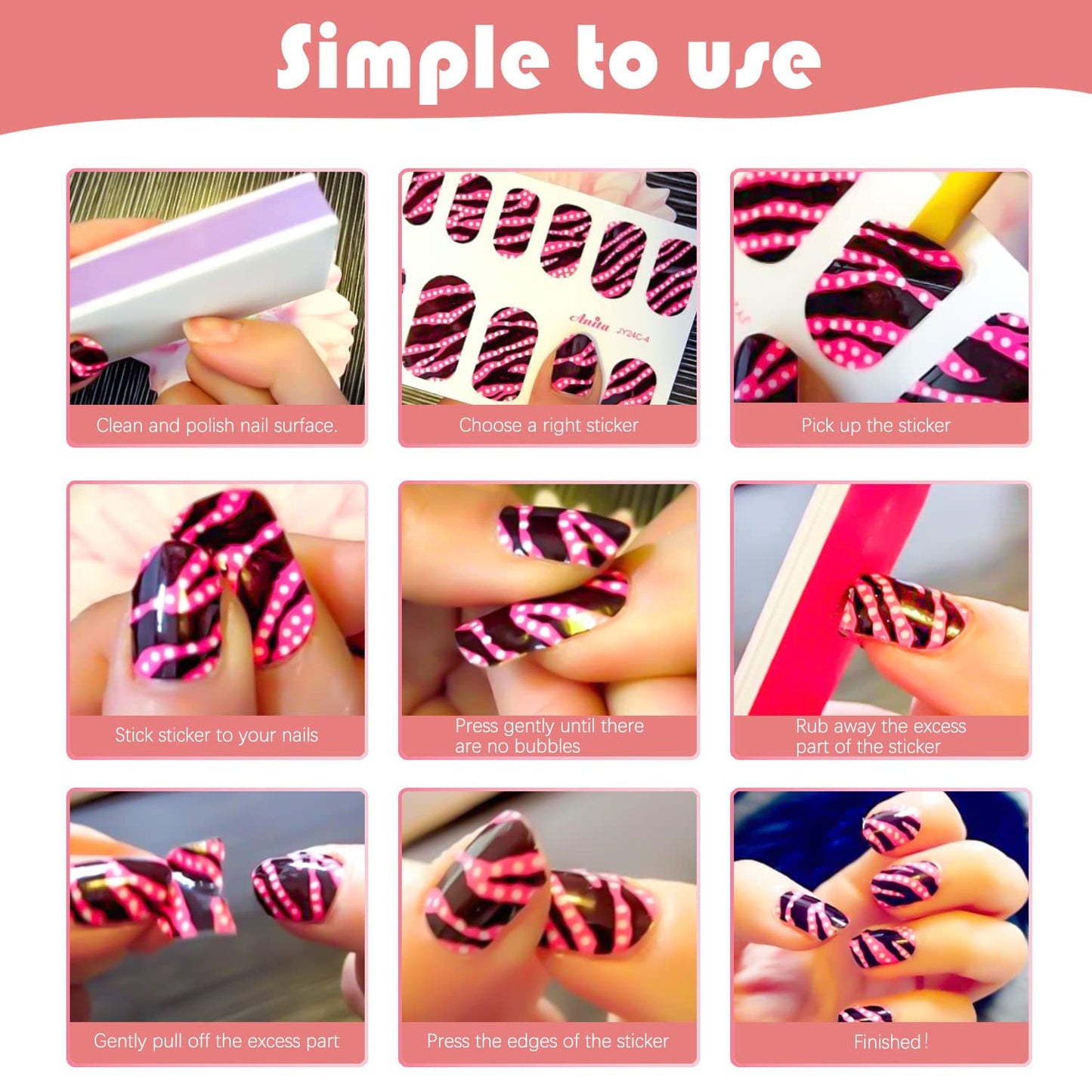 DANNEASY 20 Sheets Color Blending Nail Polish Stickers Full Nail Wraps for Women Marble Fingernails Wrap Self Adhesive Nail Polish Strips Gel Nail Strips with File, Cuticle Stick