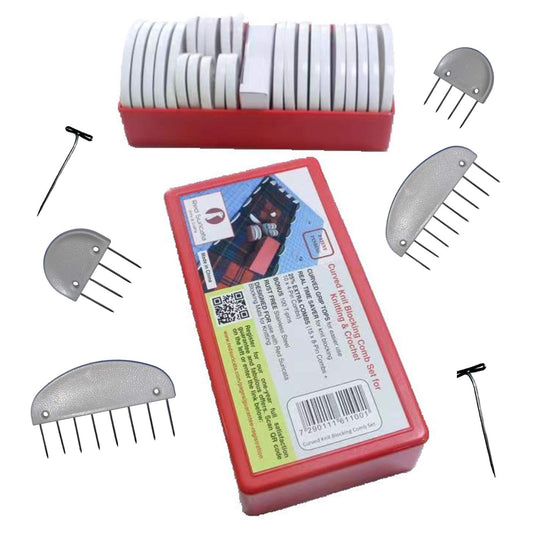 Red Suricata Curved Knit Blocking Combs Set of 25 Curved Edge Blockers for Knitting & Crochet Projects Extra 100 T pins Use with Blocking Mats - Patent Pending (25 Blockers - 2 Sizes)
