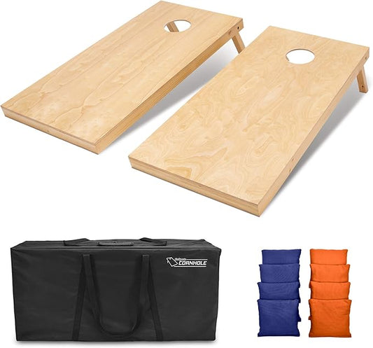 GoSports Regulation Size Wooden Cornhole Set with Natural Wood Finish - Includes Carrying Case