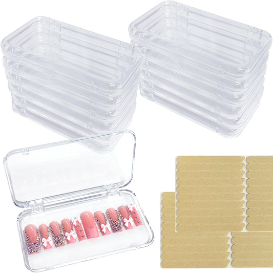14Pcs Press On Nail Packaging Box Large,Press on Nail Storage Boxes for Press Ons Long, fit XL-3XL False Nail Display Cases with 60 Pcs Adhesive Tape, Plastic Clear Box for Fake Nails Storage Business