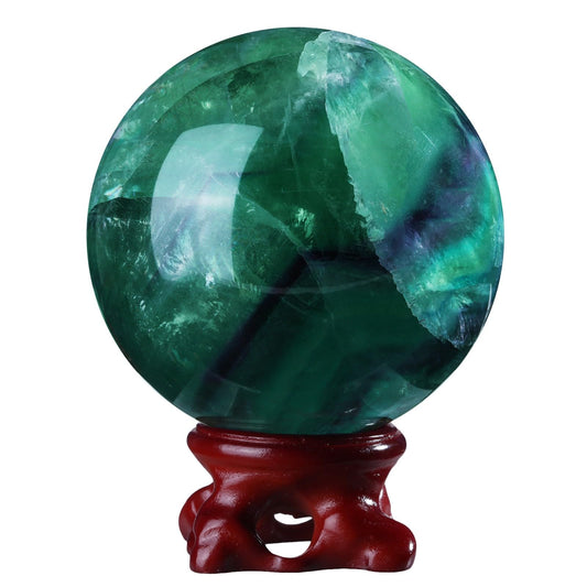 Nupuyai Natural Green Flourite Crystal Ball with Resin Stand, Healing Crystal Sphere for Home Decor 2.4"-2.76"(61mm-70mm)