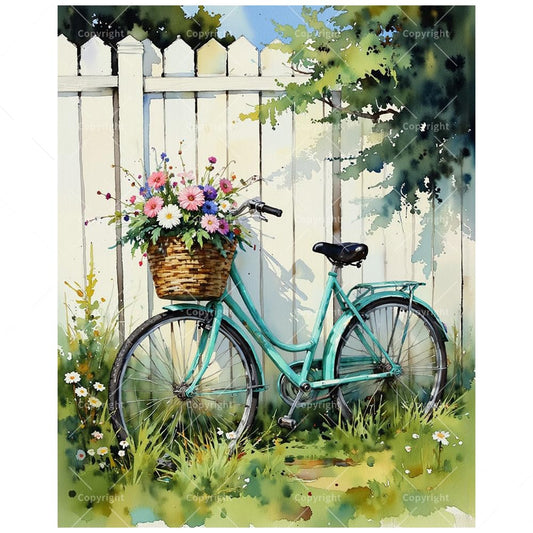 Cottage Garden Paint by Numbers Kit for Adults - DIY Bicycle with Floral Basket Painting on Canvas, Acrylic Paint Set, Suitable for Beginners, Art for Home Decoration or Gifts(12X16IN Framed)