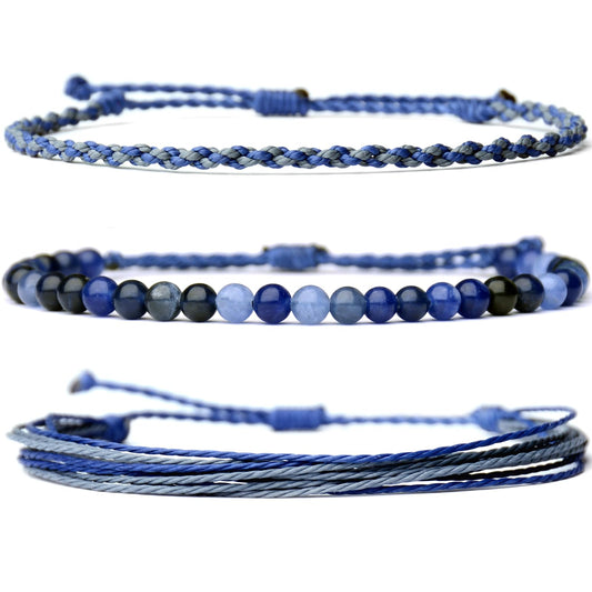 Handmade Natural Stone Beaded Healing Bracelet Gift for Men Adjustable Rope String Bracelet (Sodalite/Dark Blue, Adjustable)