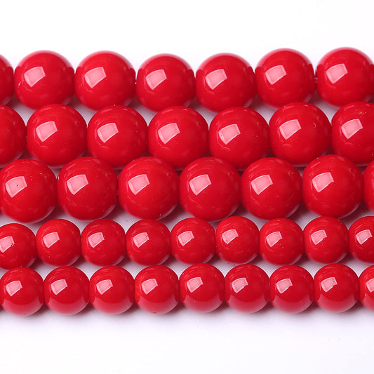 10MM 32pcs Red Glass Beads for Jewelry Making Round Loose Spacer Crystal Energy Healing Power Stone Beads DIY Bracelet Necklace Accessories (Red Glass, 10mm)