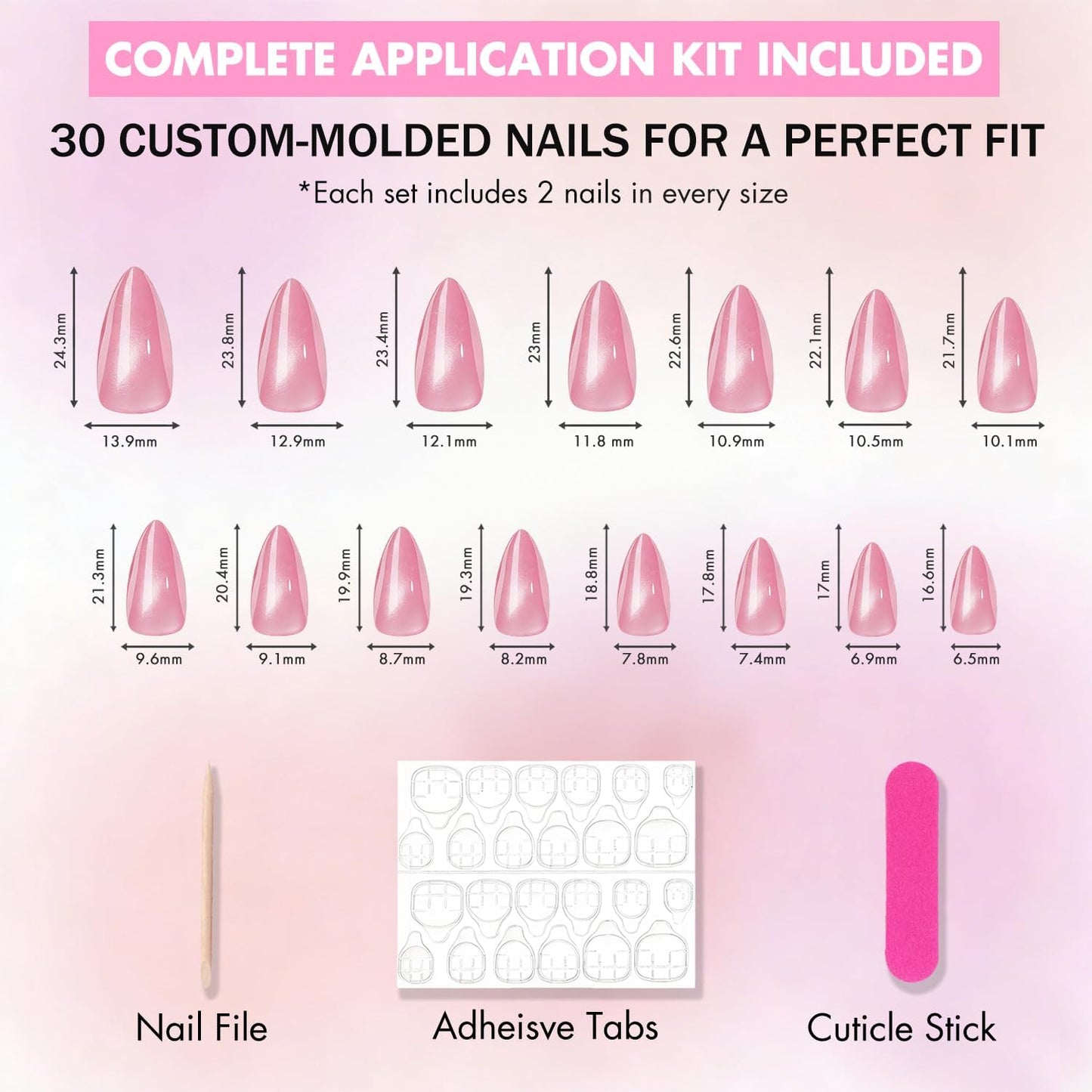 KQueenest Cat Eye Press On Nails Almond - Hot Pink Press On Nails Medium Stiletto, 30 Pcs 15 Sizes Glitter Fake Nails Press ons, Upgrade Thick Quality, Reusable Vibrant Fushia Glue on Nail for Women