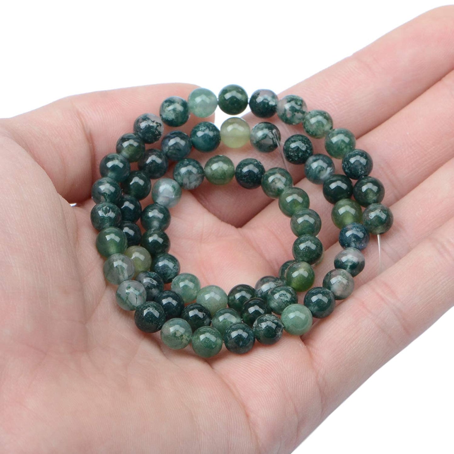 AD Beads Natural Gemstone Round Loose Beads 15" for Bracelet Necklace Earrings Jwelery Making Crafts DIY (6mm, Moss Agate)