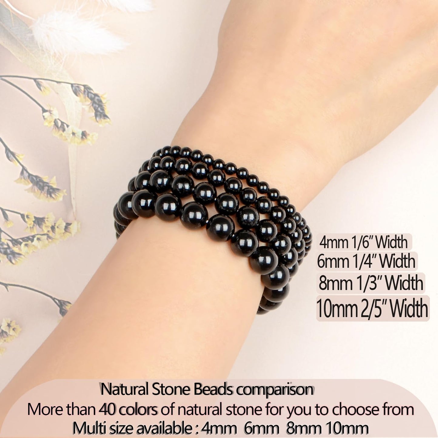 LPBeads Handmade Natural Gemstone Stretch Elastic 8m Black Tourmaline Bracelet Healing Crystal Round Stone Beads Jewelry Gifts for Women Men