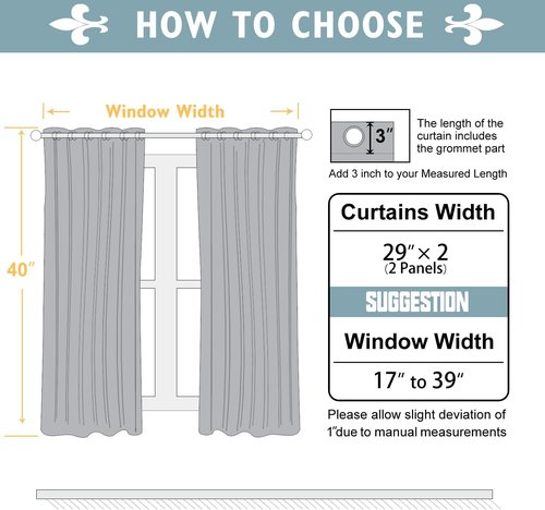 ChrisDowa Small Window Curtains - Grommet Thermal Insulated Room Darkening Panels, Aqua, 29 x 40 Inch