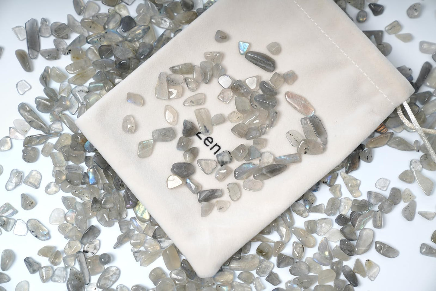 ZenQ 1 lb Gray Moonstone Tumbled Stone Chips Crushed Natural Crystal Quartz Pieces