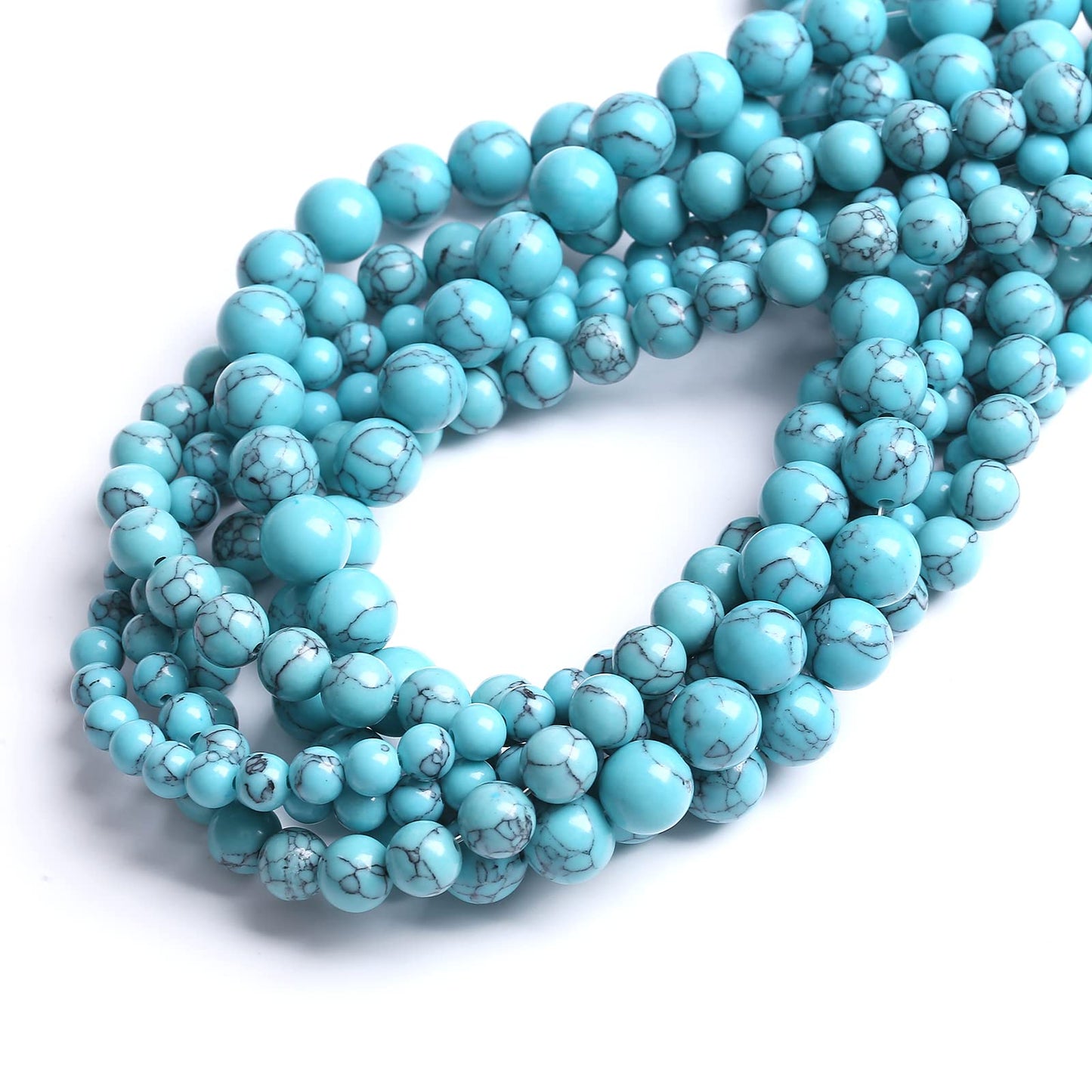 36PCS 10MM Blue Turquoise Round Loose Beads Natural Gemstone Beads for Jewelry Making DIY Bracelet Necklace 15"