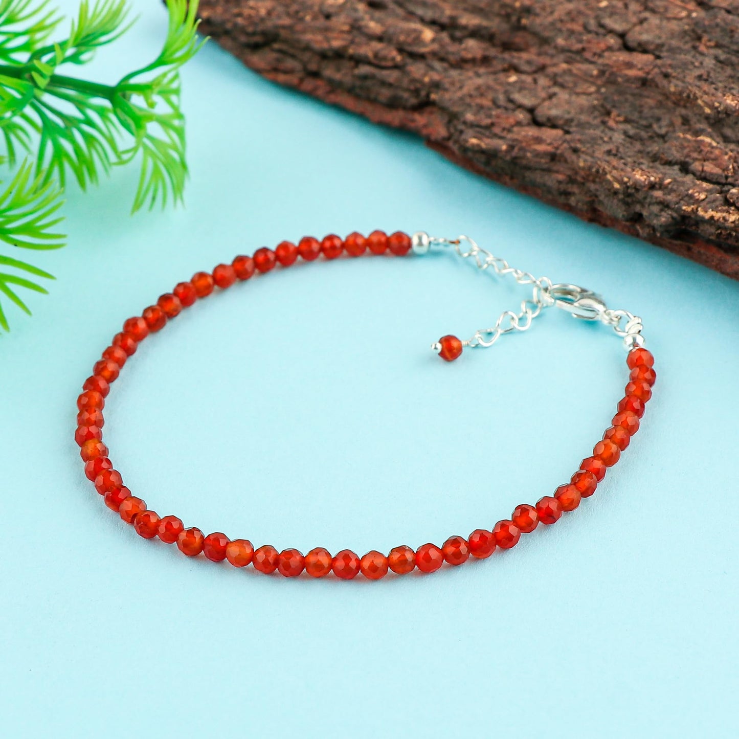 CRYSTALINES Natural Red Carnelian Gemstone Bracelets, Faceted Beads Stones, Handmade Hypoallergenic Bohemian Jewelry for Women, Healing Crystals, Adjustable Silver Plated 7+1inch Birthday Gift