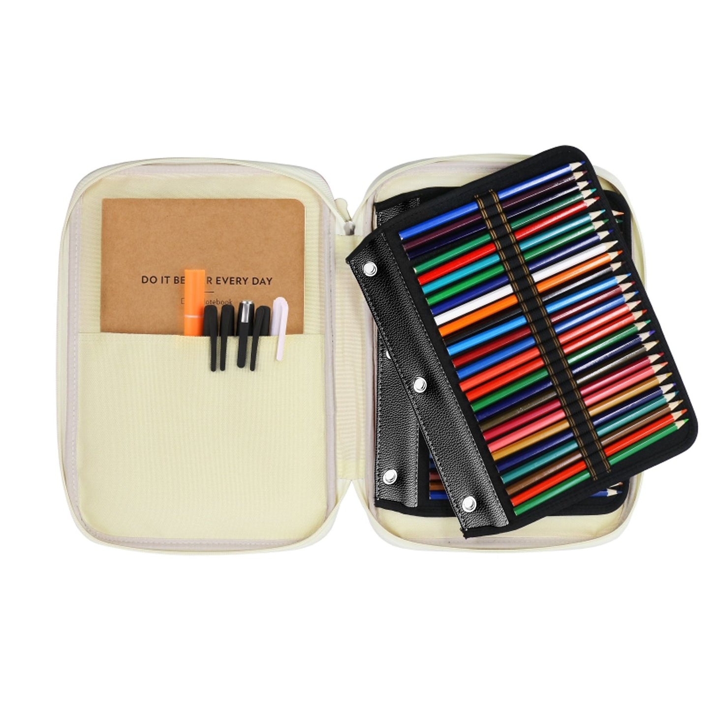 YOUSHARES 54 Slots Pencil Sleeve - Standard 3 Ring Binder Designed Pencil Page Compatible with 216 Slots Pencil Case for Watercolor Pencil, Gel Pen & Cosmetic Brush (Black)