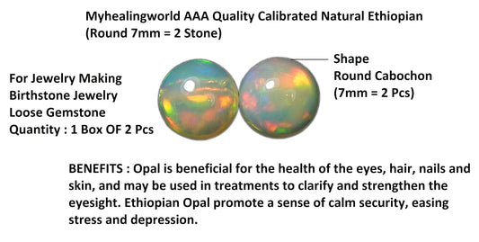 Myhealingworld Natural Ethiopian Opal 7mm round cabochon AAA quality loose calibrated gemstones for jewelry making round 7mm - 2 Stone