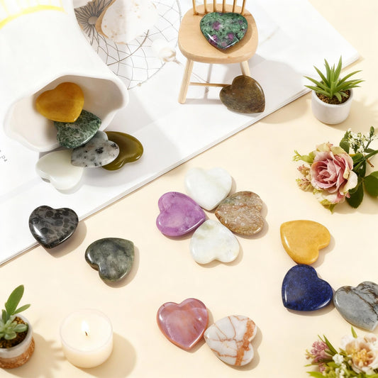 Nuenen 72 Pcs Natural Heart Shaped Crystal Stone 1 Inch Worry Stone Bulk Heart Palm Pocket Healing Carved Love Mini Gemstone Decor for Valentines Witchcraft Meditation