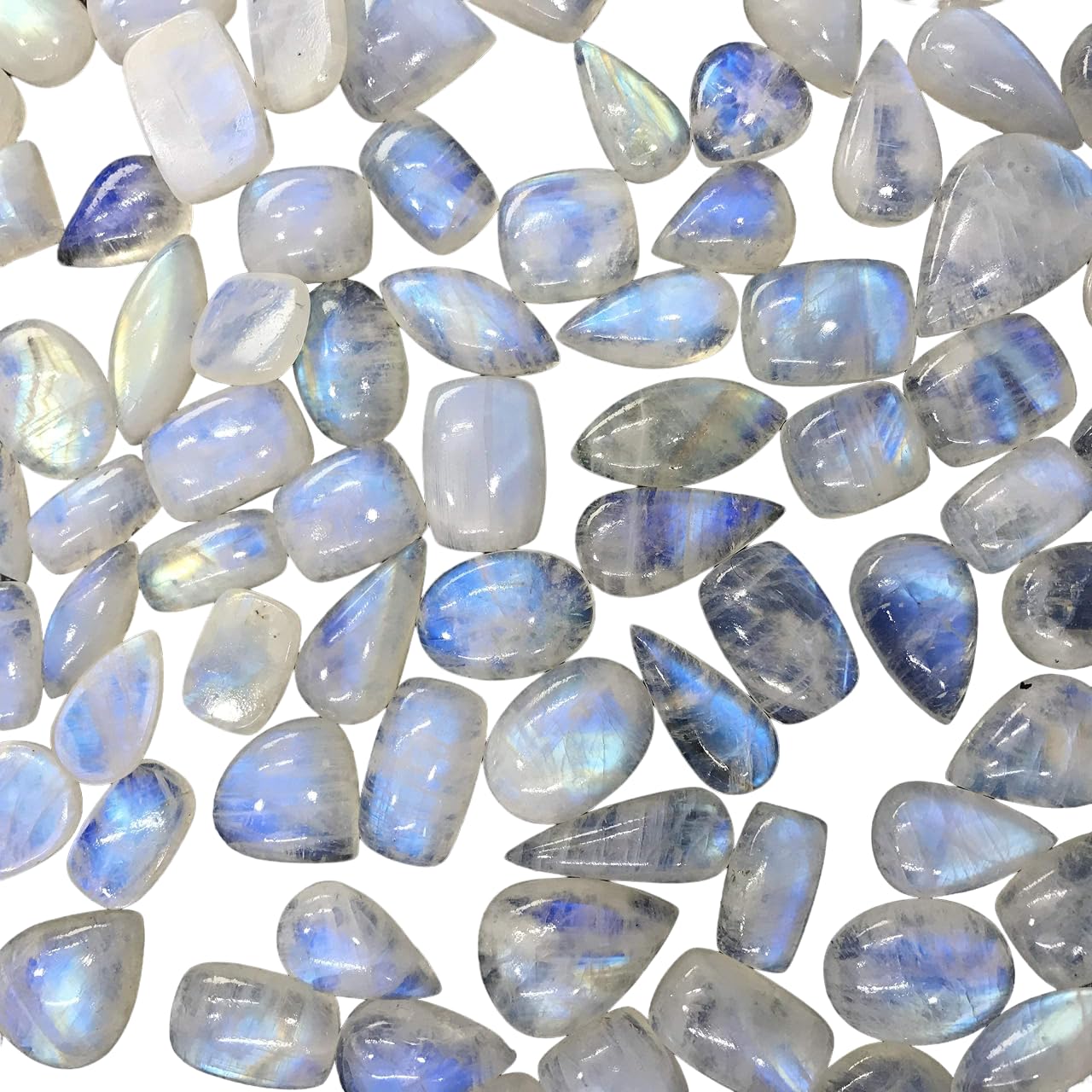 GEMKORA (4 to 5pcs) Natural Rainbow Moonstone Gemstone Wholesale Cabochons Lot, Jewelry Making Loose Gemstone, Polished Decor, DIY, Wire Wrapping, Reiki, Wikka, Healing Crystals, Bulk Gemstone