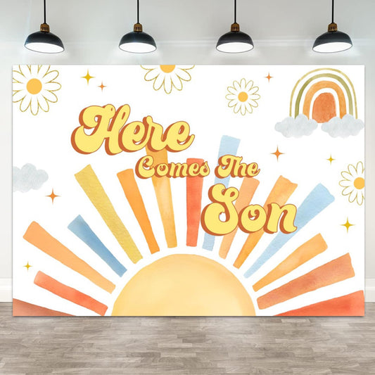 ASDCXZ 8x6ft Here Comes The Son Backdrop Sun Rainbow Baby Shower Photography Background Birthday Banner Cake Smash