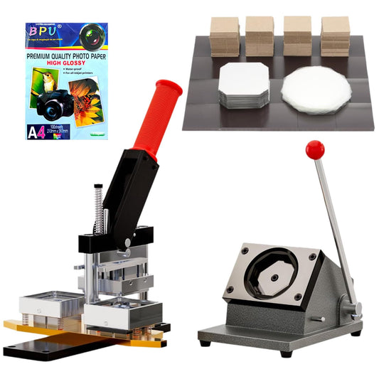 2X2 inch Square Refrigerator Photo Magnet Maker Machine, DIY Custom Badge Maker with Picture Cutter+200 Sets of Supplies +100 Sheets of Photo Paper