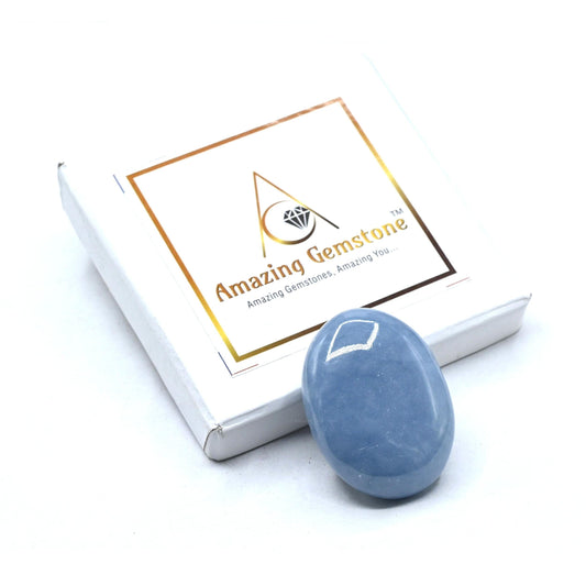 Amazing Gemstone Angelite Crystals and Healing Stones - Large Palm Stone Crystals Piedra - Crystal for Good Luck, Balanced Positive Energy, Meditation - Unique Stocking Stuffers, Gifts for Women