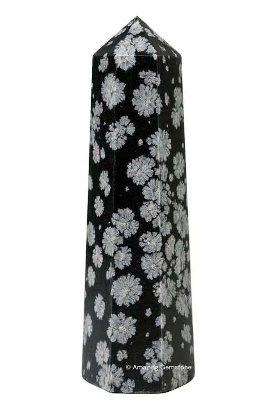 Amazing Gemstone Snowflake Obsidian Crystal Towers - Natural Healing Crystal Point Obelisk for Reiki Healing and Crystal Grid (3" to 4" INCH)