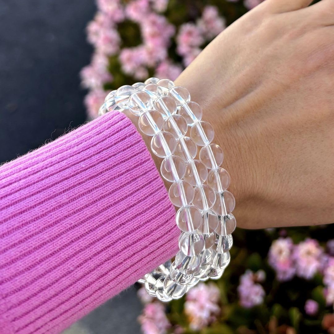 Adabele Real Natural Grade A Clear Crystal White Quartz Bracelet 8.5 inch Stretch Gemstone Beaded Bracelet Chakra Healing Crystal Stone Jewelry Energy Quartz Rock GB8-D15