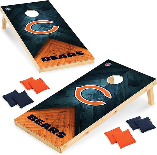 NFL Football 2' x 4' Regulation Size Solid Wood Cornhole Set with Direct Print HD Team Graphics Great Gift for Any Football Fan! Bean Bag Toss Family Outdoor Game