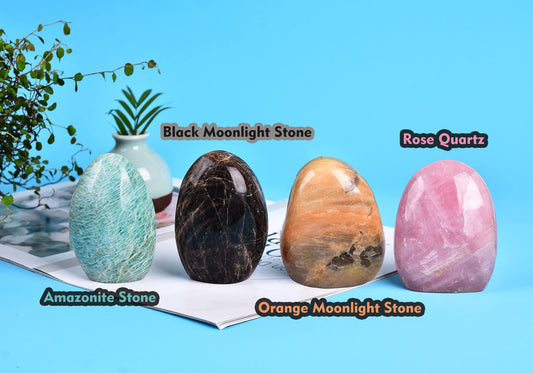AMOYSTONE Single Orange Moonstone Rock Stones Collection Polished Crystal Healing Reiki Home Decor, Carved Polished, Irregular 0.7~1 LBS