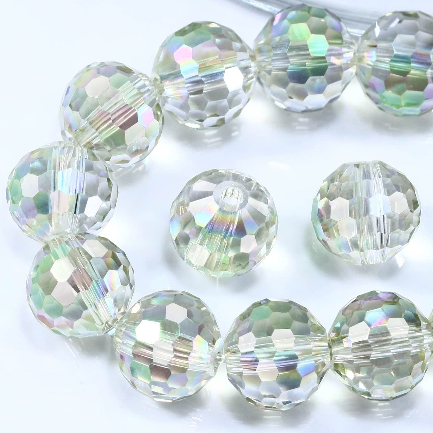 Dowarm 10MM Round Crystal Beads for Jewelry Making, Spring Green Faceted Crystal Glass Beads for Crafts Bracelet Wind Chimes Suncatcher, #5003 Rondelle Spacer Beads, Loose Gemstones, 50PCS
