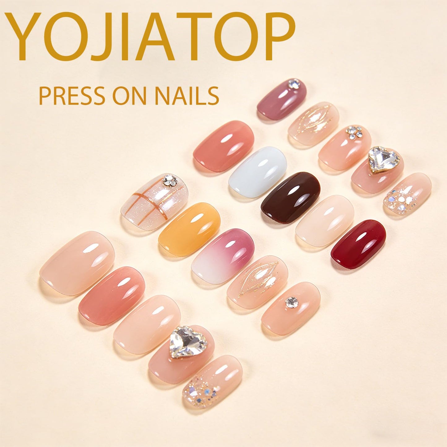 Short Press on Nails Square Fake Nails with Flower Designs Blue Nails Press ons Glossy Glue on Nails Spring Acrylic Nails Nude False Nails Artificial Stick on Nails for Women 24Pcs