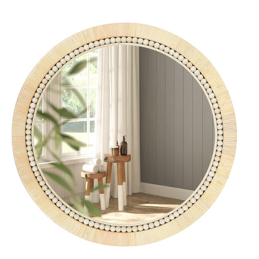 ULIKE Rattan Wicker Mirror for Bathroom, 30 Inch Boho Woven Decorative for Wall, Rustic Farmhouse Vanity Mirror, Round Rattan Mirrors for Living Room Entryway Bathroom Bedroom