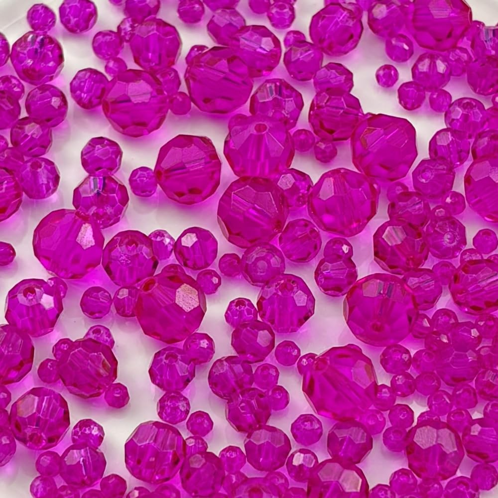 Honkoolly 480pcs Crystal Glass Beads 3mm 4mm 6mm 8mm 10mm Round Faceted Glass Spacer Beads for Bracelets Necklace Earring DIY Jewelry Making Craft(Rose Red)