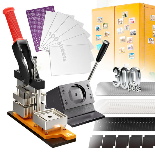 2x2 Inch Square Fridge Magnet Maker Machine Kit - [300Pcs Consumables +100 Sheets Photo Paper, Cutter & Cutting Board] | Photo Magnet Making kit, Custom Badges Complete DIY Kit