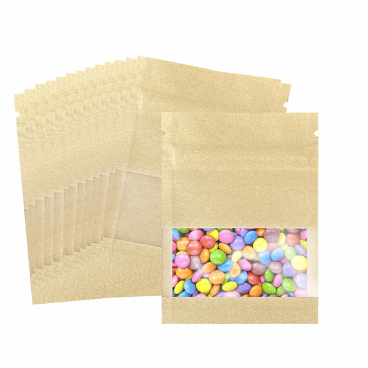 100pcs 100 Pack Clear Window Brown Kraft Paper for Zip Seed Packets Lock Food Storage Bags Zipper Envelopes Resealable Heat Seal Pouch Coffee Packet 3.5x5.1inch