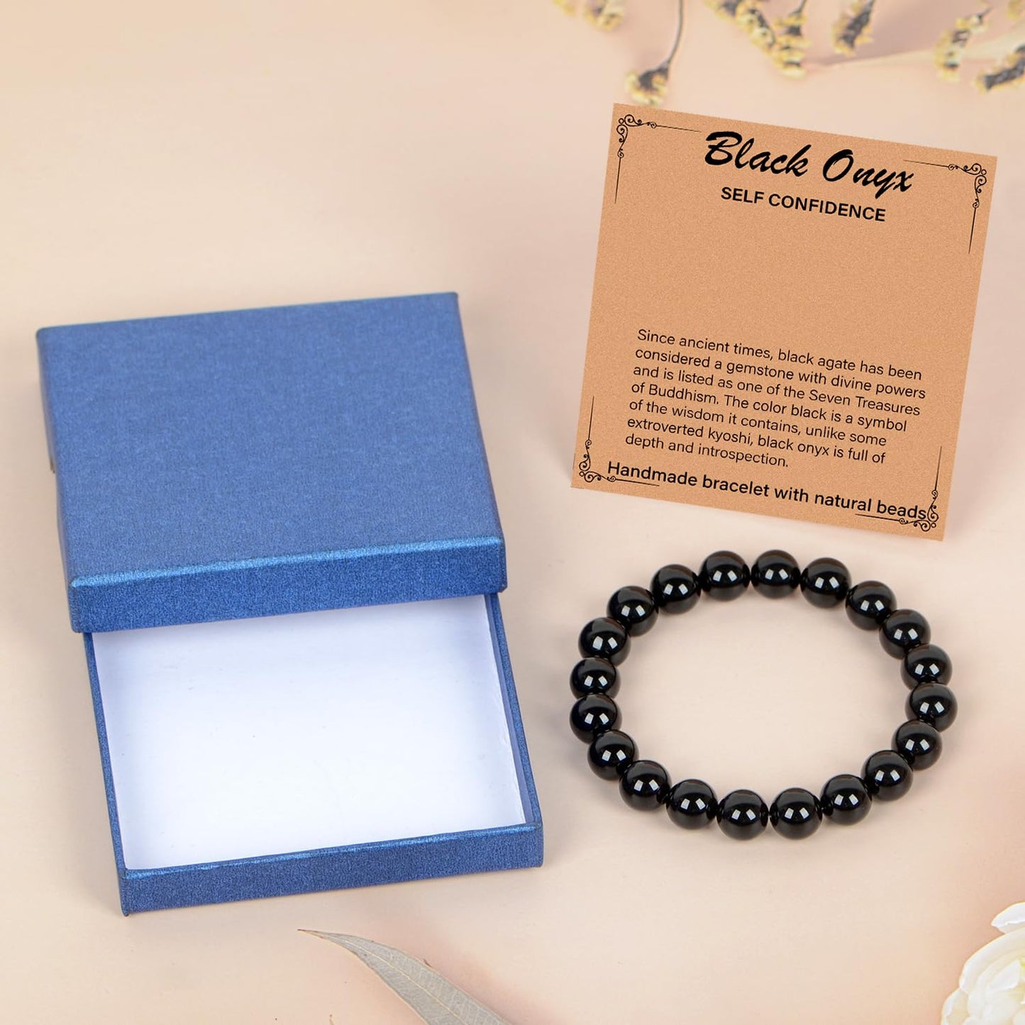 LPBeads Handmade Natural Gemstone Stretch Elastic 10mm Black Onyx Bracelet Healing Crystal Round Stone Beads Jewelry Gifts for Women Men