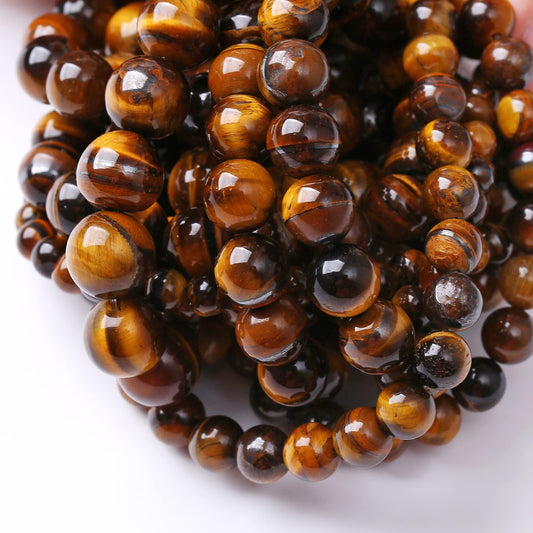 12MM 30PCS Natural Stone Yellow Tiger Eye Stone with Iron Mine Beads for Jewelry Making DIY Bracelet
