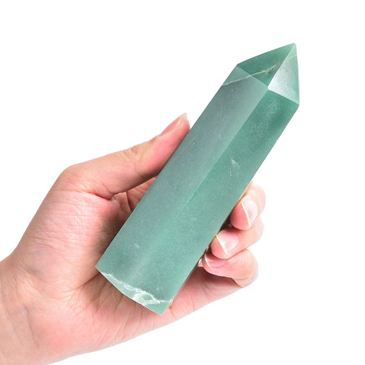 AMOYSTONE 1PC Green Aventurine Wand Natural Healing Crystal Hexagonal Column 6 Faceted Small Green Stone Tower Reiki Yoga 0.6-1.1 Lbs