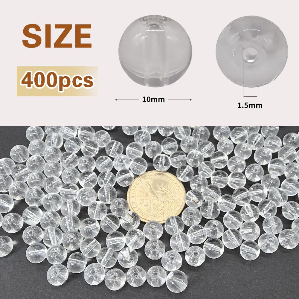 PAMIR TONG 400pcs 8mm Round Glass Beads for Bracelet Pretty Smooth Loose Beads for Necklace-Earring-Jewelry Making and DIY Crafts (Clear White)