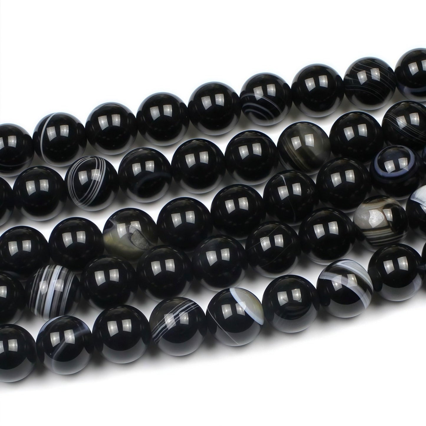 MJDCB Natural Black Striped Agate Round Loose Beads for Jewelry Making DIY Bracelet Necklace (4mm)