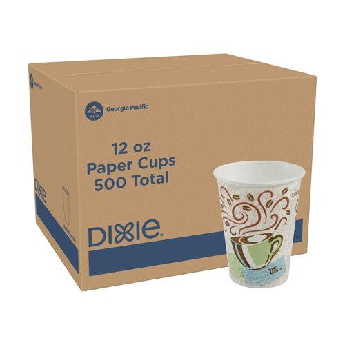 Dixie PerfecTouch 12 oz Paper Coffee Cups - Coffee Haze Design | 500 Count for Easy Serving