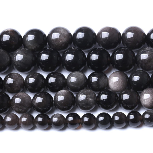 12MM 32PCS Natural Stone Silver Obsidian Loose Beads for Jewelry Making DIY Bracelet