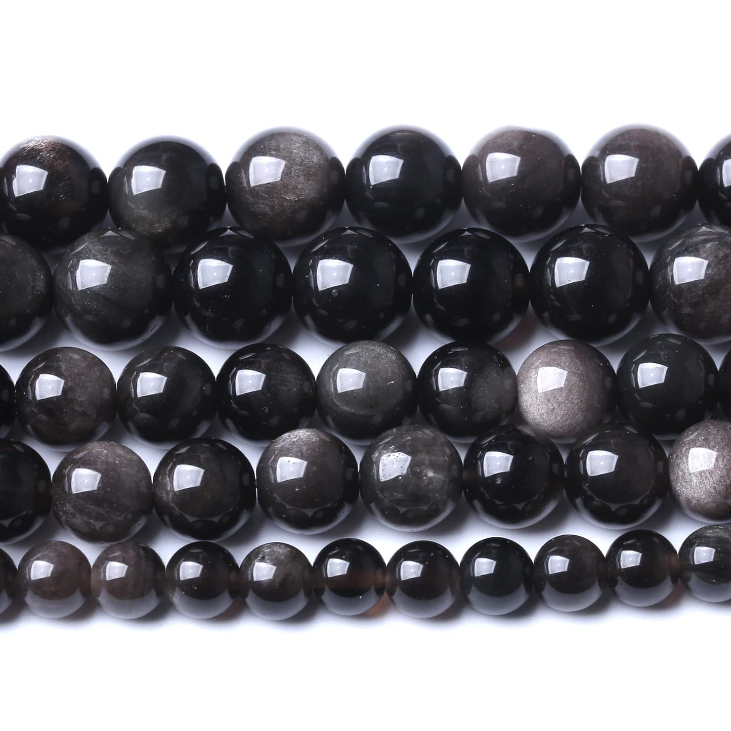 10MM 38PCS Natural Stone Silver Obsidian Loose Beads for Jewelry Making DIY Bracelet