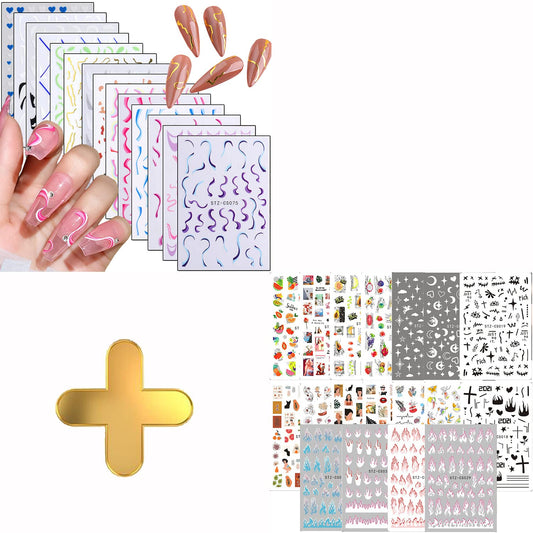 14 Sheets French Nail Art Stickers with 18 Sheets Colorful Nail Art Stickers