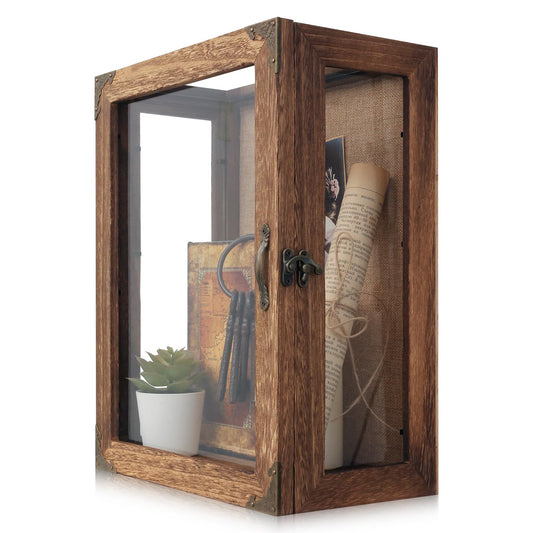 Shadow Box Display Case 11x14 Deep with Glass on 4 Sides, 6.2in Depth Wall Mounted Memory Box for Keepsakes, Wooden Display Case for Graduation Cap, Jersey, Wedding, Medals – Rustic Shadowbox Frame