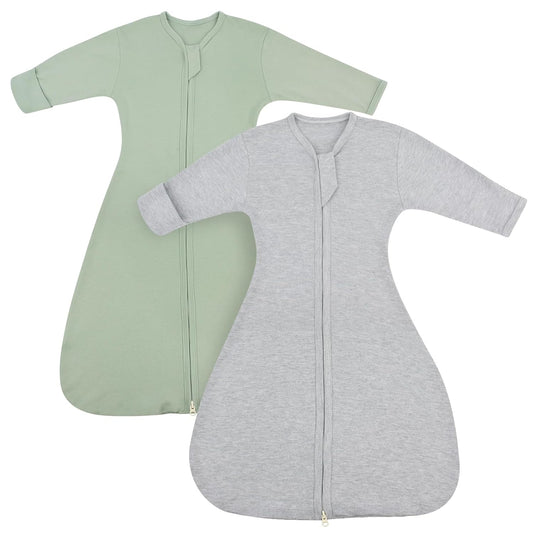 Skiennix Transition Swaddle Sleep Sack - 0-3 Months, 2-Pack with Mitten Cuffs & 2-Way Zipper, 100% Cotton