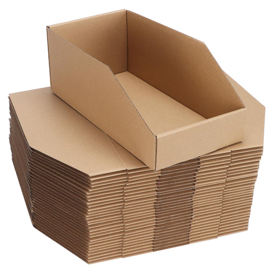ZBEIVAN Corrugated Cardboard Storage Bins,12x6x4.5inch, 35 Packs, Brown