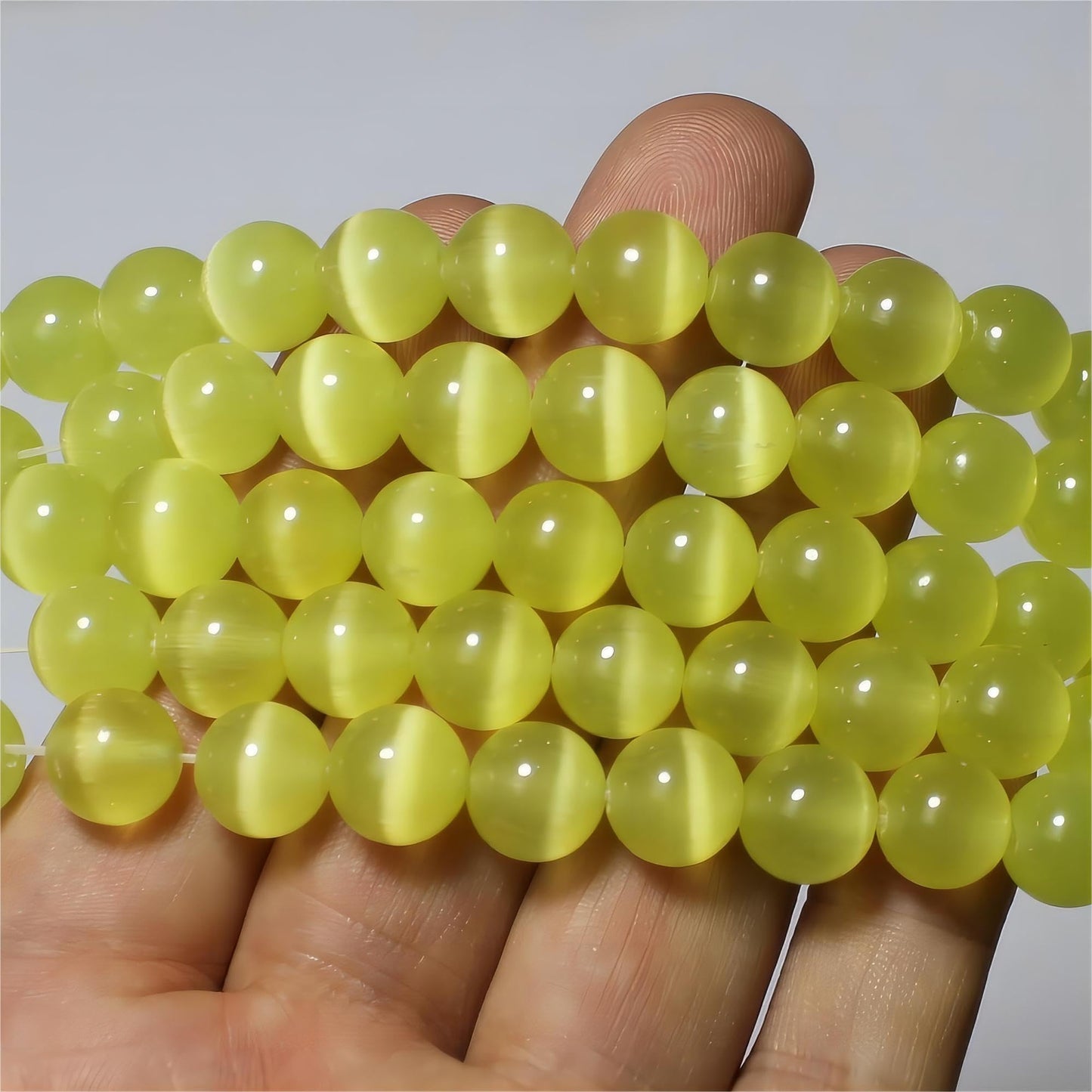 MJDCB 105pcs Lemon Yellow Cat Eye Stone Beads 10mm Round Crystal Loose Bead for Jewelry Making DIY Bracelets Necklace Accessories