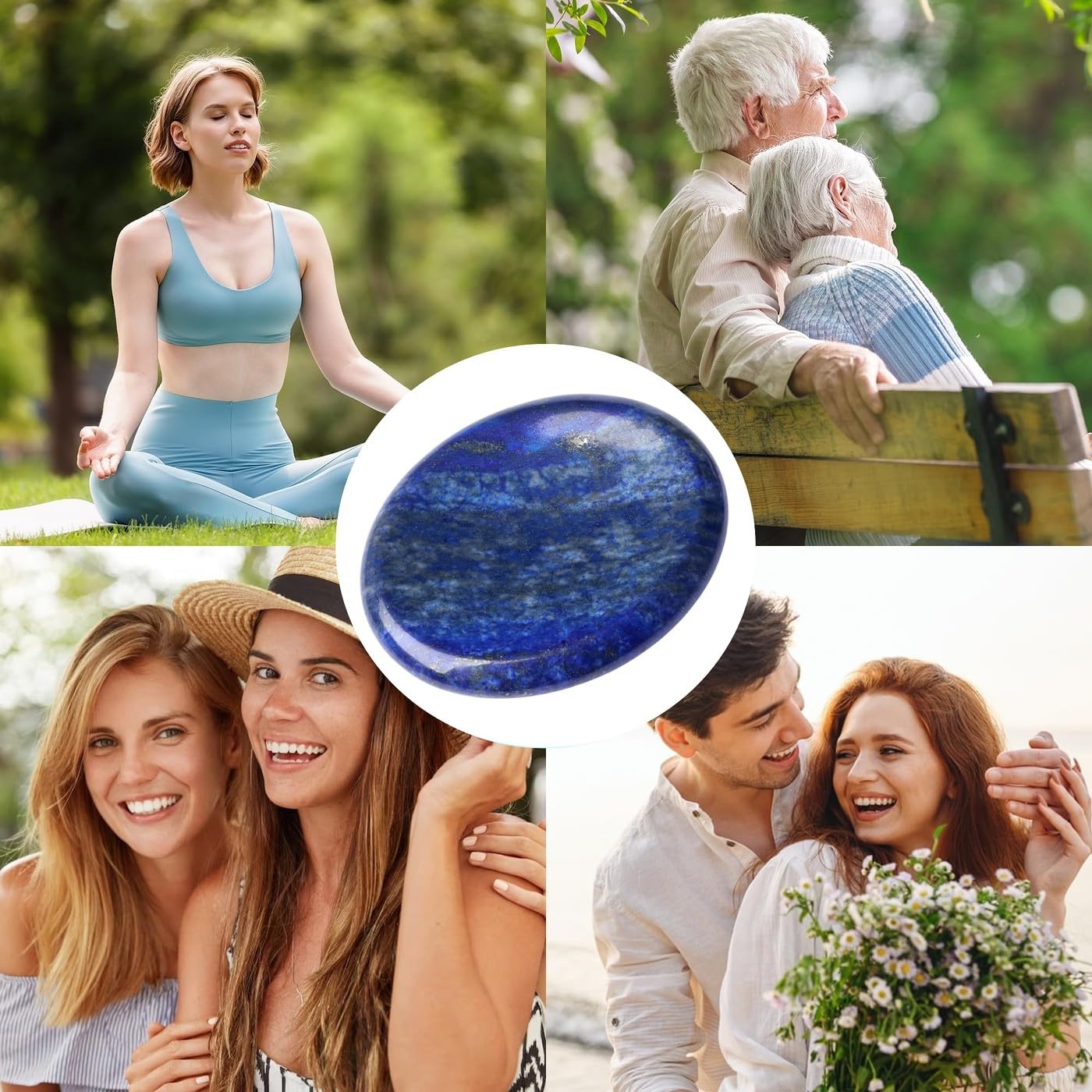 NUKAYAI Thumb Worry Stone Lapis Lazuli Stone Crystal Natural Healing Crystals Oval Tiny Stress Relief Gifts Small Trinkets Fidget Palm Meditation Accessories Anxiety Relief Items for Women Men