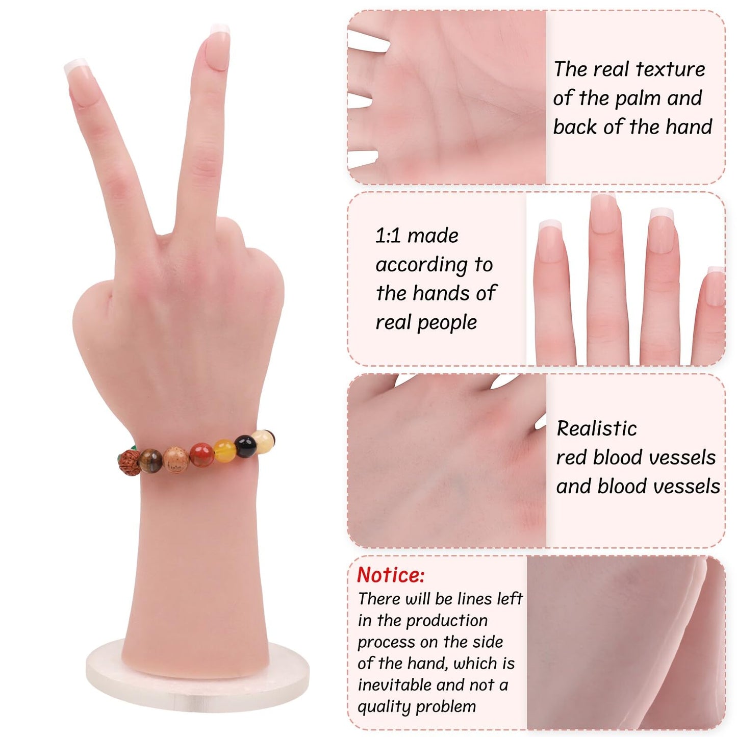 MOTLEYBEAN Realistic Silicone Female Hand Life Size Female Model Hand for Showing Jewelry Pranksters Halloween Props Photography Props（Brown,Left Hand-Without Skeleton）