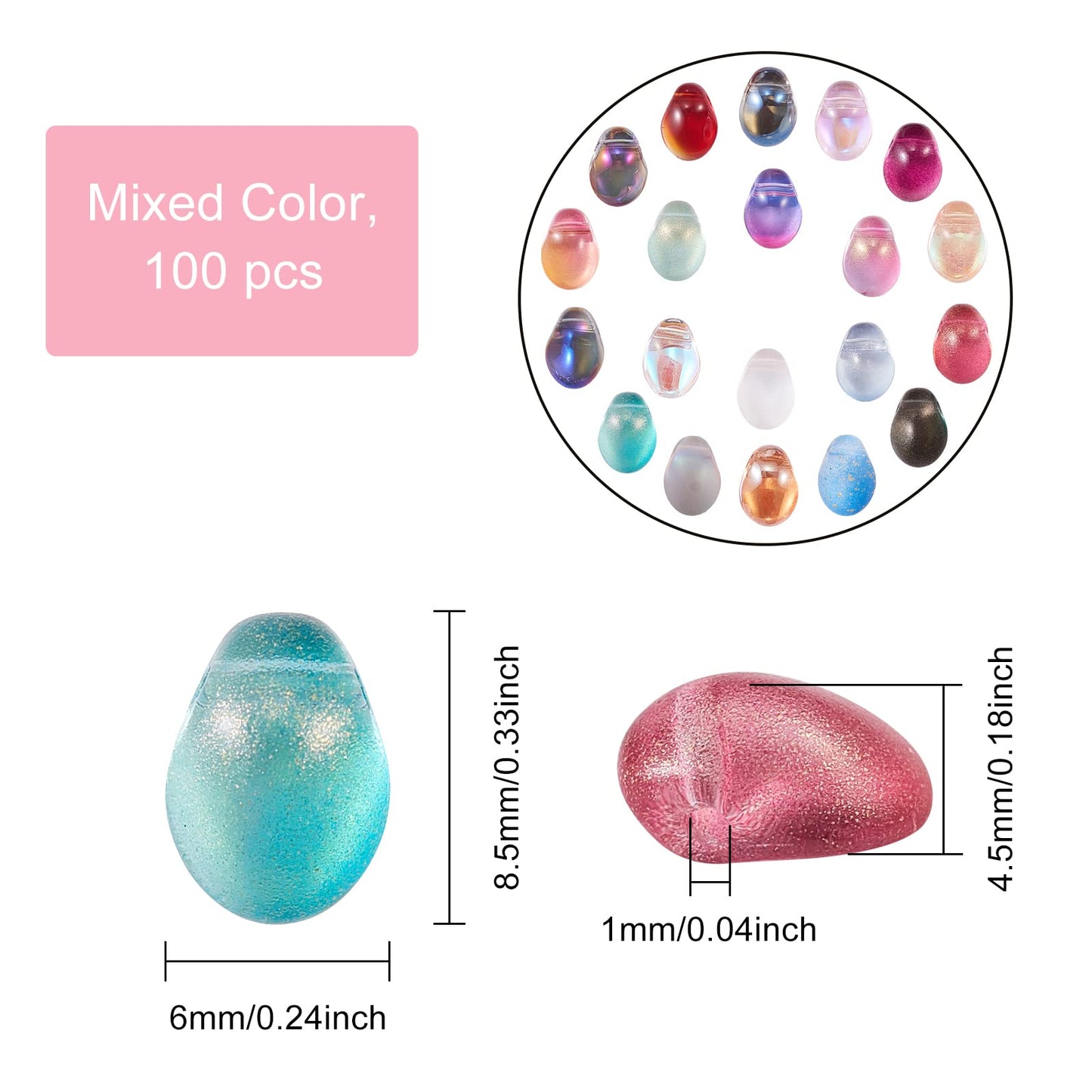 UR URLIFEHALL 100 Pcs Mixed Color Transparent Spray Painted Glass Oval Charms for Earring Bracelet Necklace Jewelry DIY Craft Making