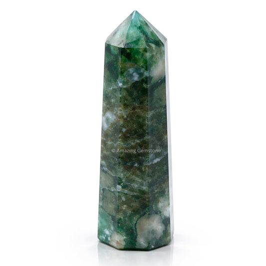 Amazing Gemstone Moss Agate Crystal Towers - Natural Healing Crystal Point Obelisk for Reiki Healing and Crystal Grid (3" to 4" INCH)