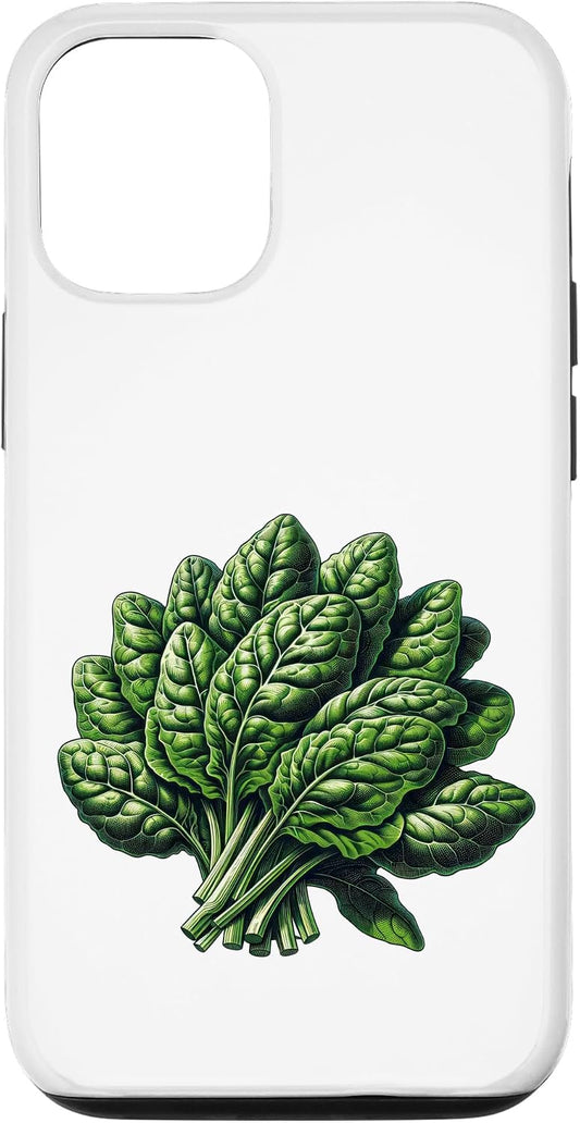 Big Vegetable Spinach Illustration 12/12 iPhone Pro Food Vegetable Retro Drawing Vintage Art - Spinach Case